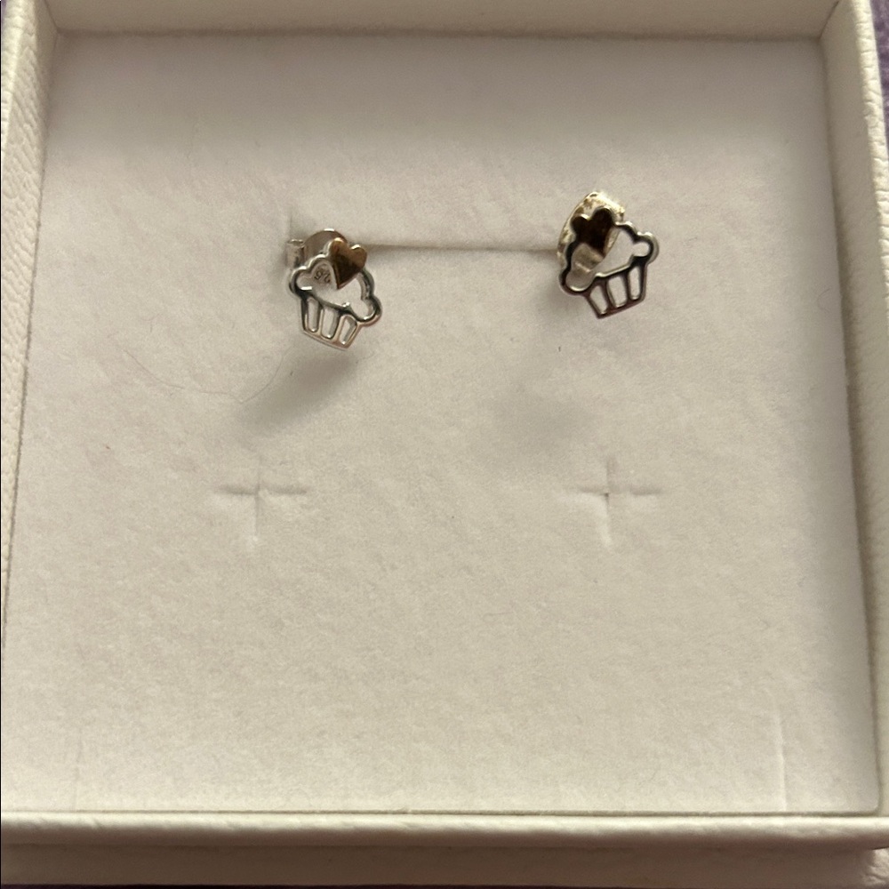 Cupcake silver earrings- with backings